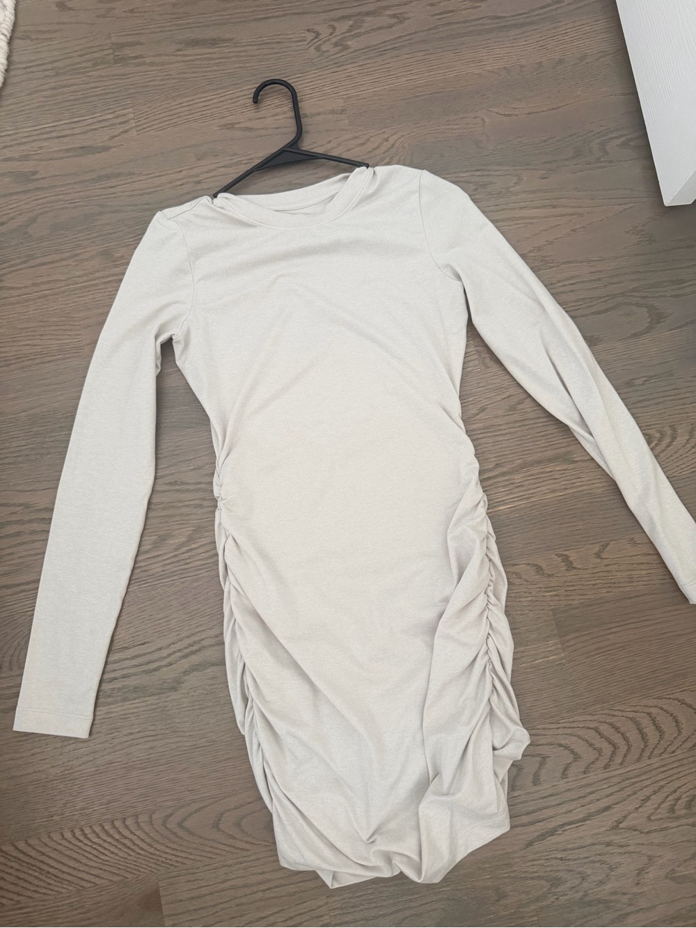 Vuori Long Sleeve Ruched Bodycon Dress in Light Cream